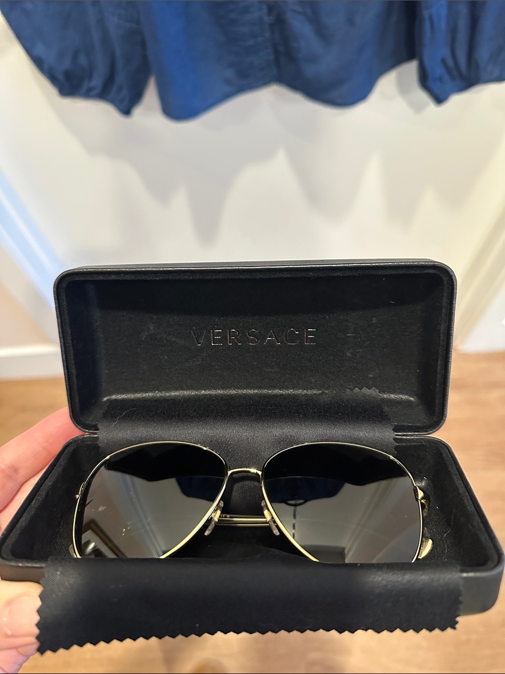 Versace Gold Frame Sunglasses with Black Lenses - Classic Aviator Style